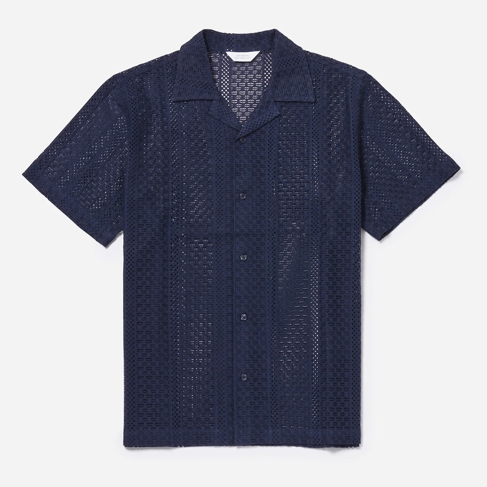 Saturdays NYC New York City Navy Blue Canty Cotton Lace SS Shirt size XL